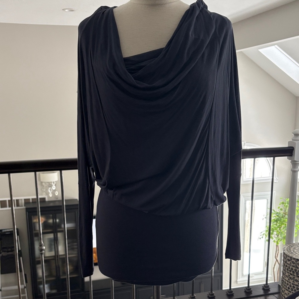 bebe Navy Draped Long Sleeve Dress